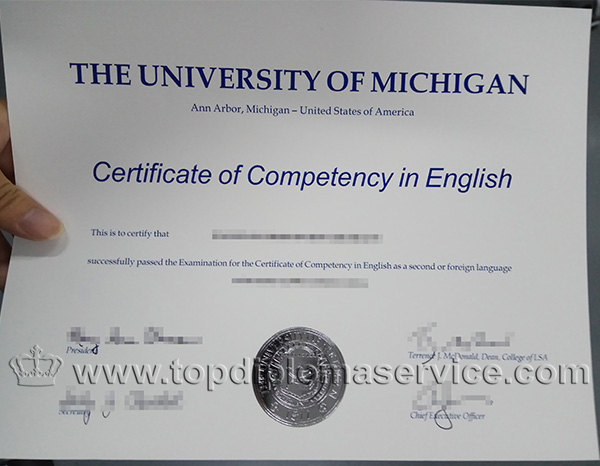 University of Michigan diploma, University of Michigan certificate