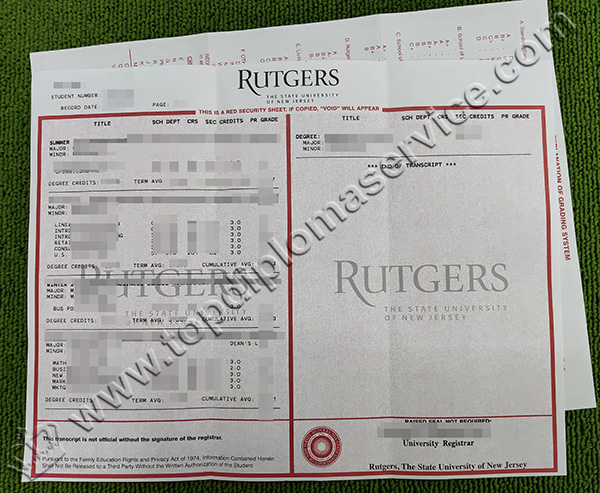 Rutgers University transcript, Rutgers University diploma, Rutgers transcript, 