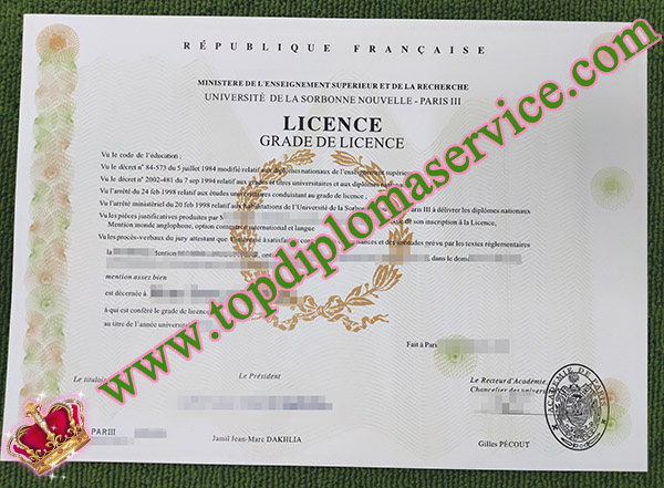 fake Université Sorbonne Nouvelle licence, fake New Sorbonne University diploma, fake Paris III diploma,