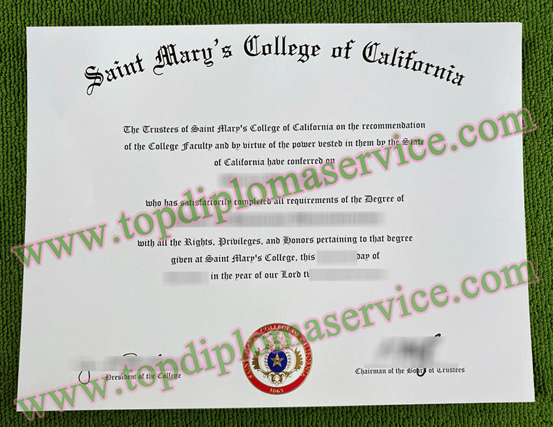 Saint Mary's College of California diploma, Saint Mary's College certificate,