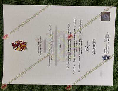 Cardiff Metropolitan University degree certificate