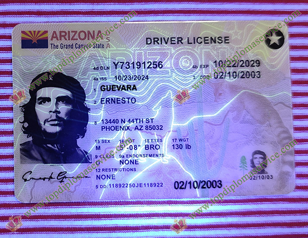 Arizona ID under UV light, Arizona driving license,