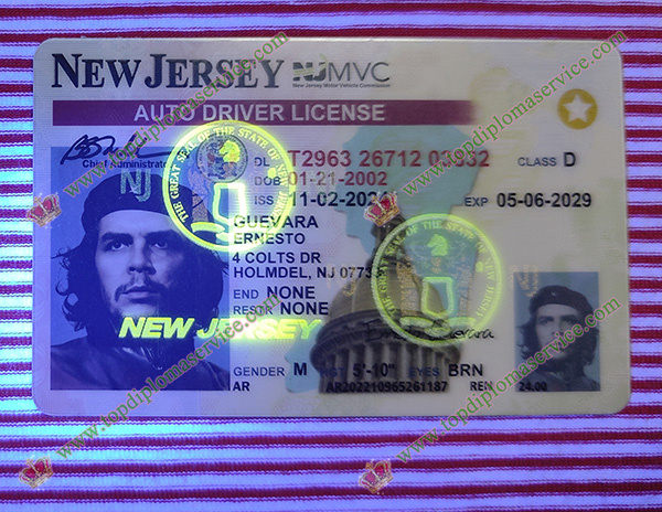 New Jersey Driver license under UV light