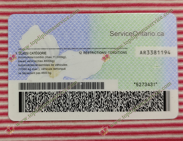 scannable Ontario Driver's licence