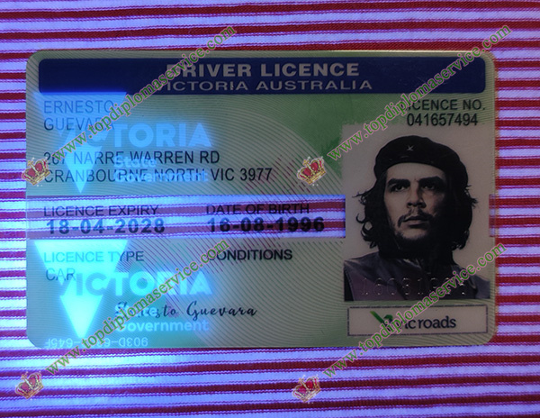 Victoria driver licence under UV light